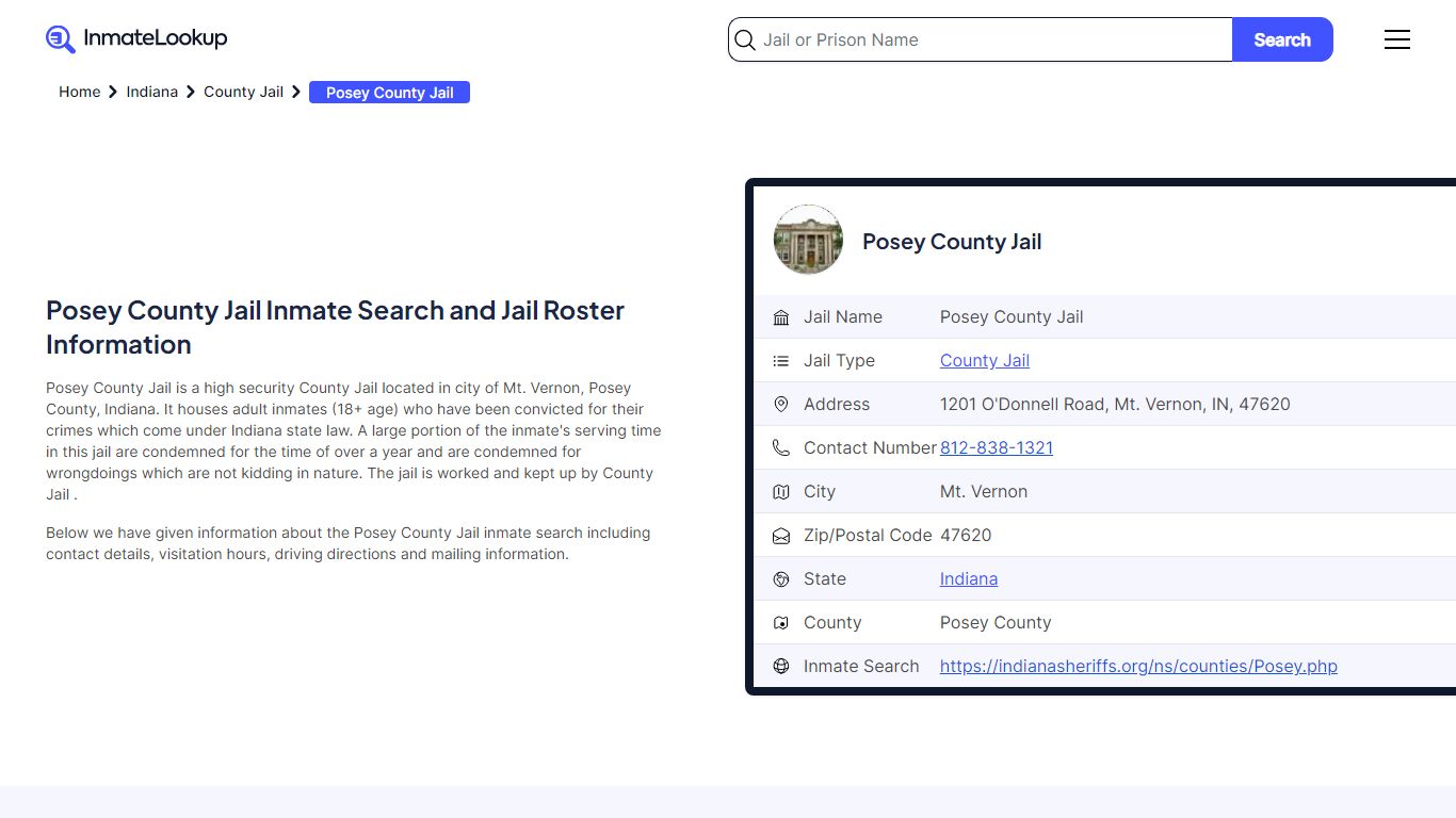 Posey County Jail Inmate Search and Jail Roster Information - Inmate Lookup